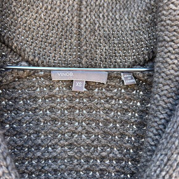 Vince Women’s Yak Wool Chunky Knit Cardigan Sweater Zip Cowl Neck Brown Cozy XS - Picture 3 of 9